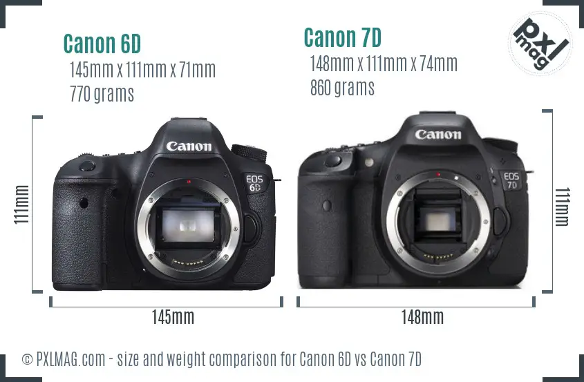 Canon 6D vs Canon 7D size comparison