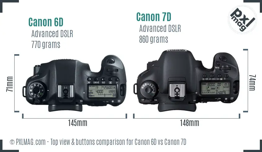 Canon 6D vs Canon 7D top view buttons comparison