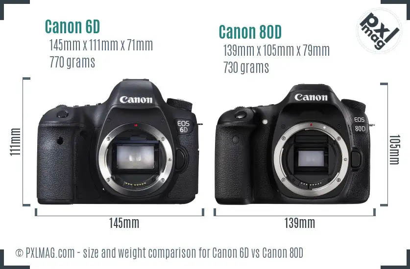Canon 6D vs Canon 80D size comparison