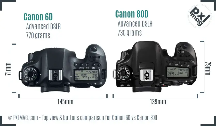 Canon 6D vs Canon 80D top view buttons comparison