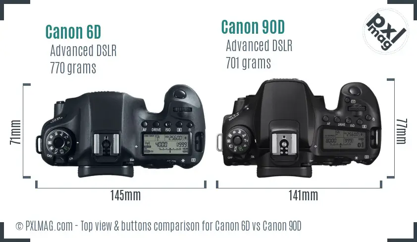 Canon 6D vs Canon 90D top view buttons comparison