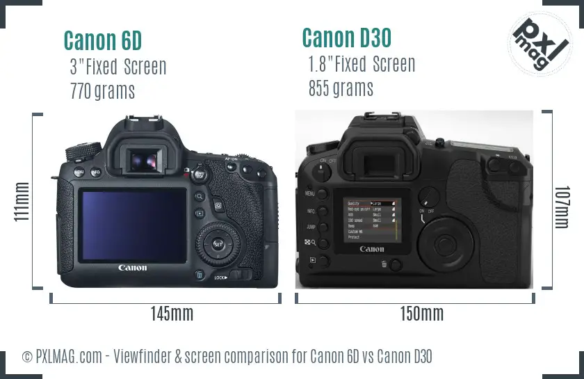 Canon 6D vs Canon D30 Screen and Viewfinder comparison