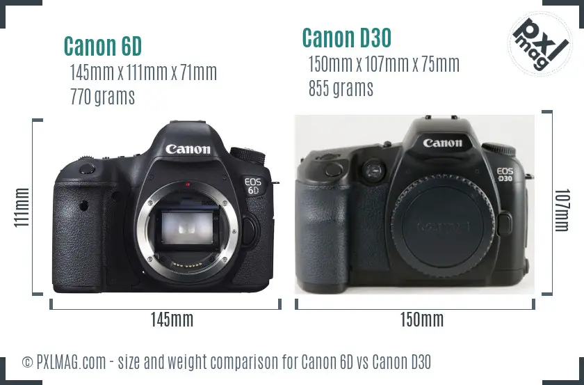Canon 6D vs Canon D30 size comparison
