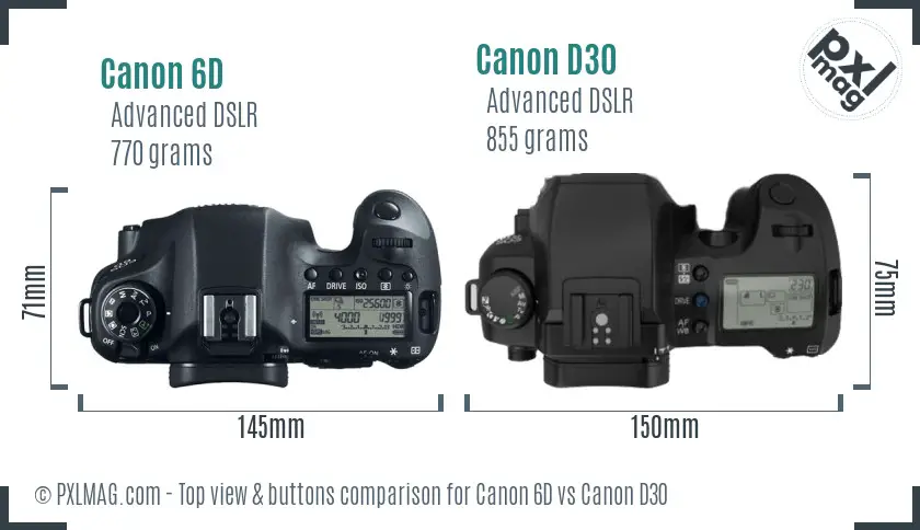 Canon 6D vs Canon D30 top view buttons comparison