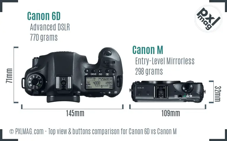 Canon 6D vs Canon M top view buttons comparison Canon 6D vs Canon M top view buttons comparison