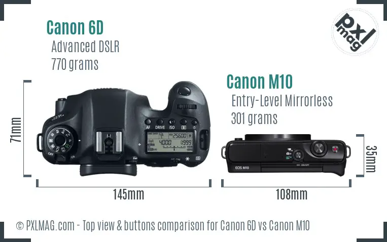 Canon 6D vs Canon M10 top view buttons comparison