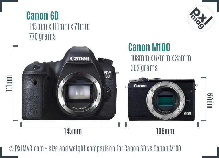 Canon 6D vs Canon M100 size comparison