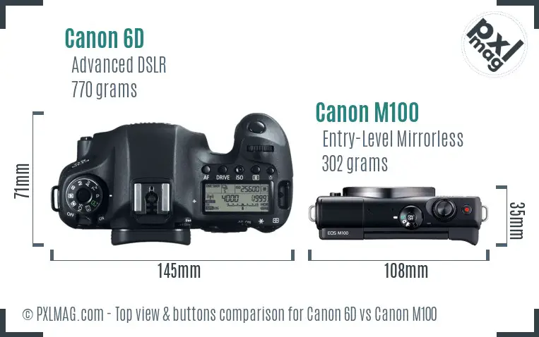 Canon 6D vs Canon M100 top view buttons comparison