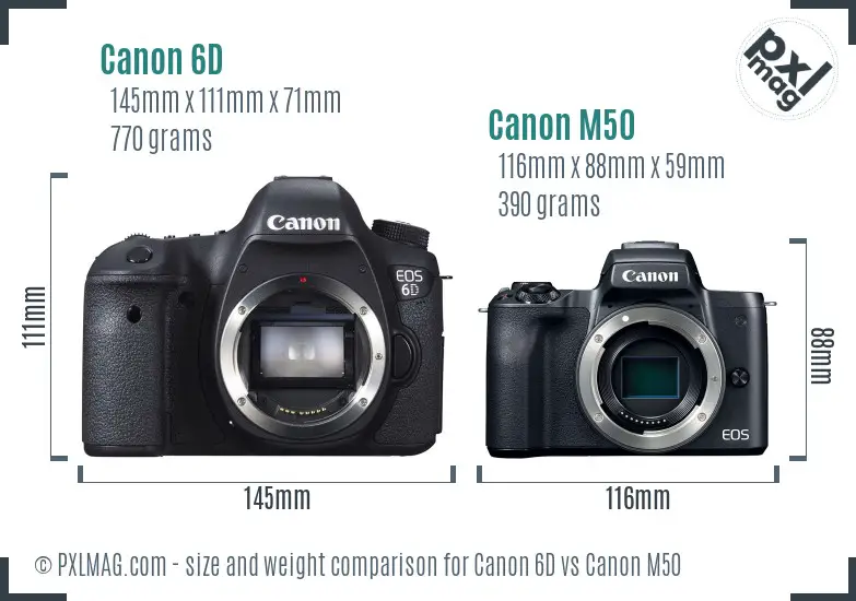 Canon 6D vs Canon M50 size comparison