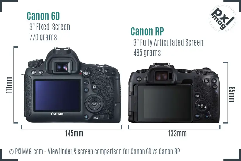 Canon 6D vs Canon RP Screen and Viewfinder comparison