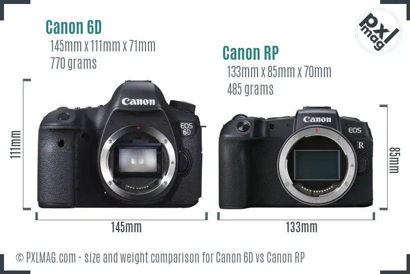 Canon 6D vs Canon RP size comparison