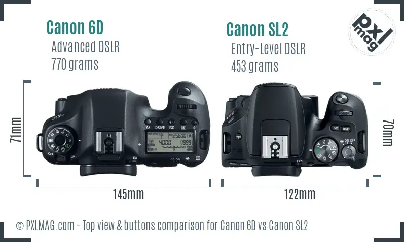 Canon 6D vs Canon SL2 top view buttons comparison