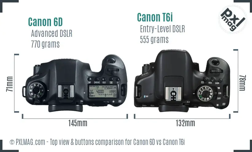 Canon 6D vs Canon T6i top view buttons comparison Canon 6D vs Canon T6i top view buttons comparison