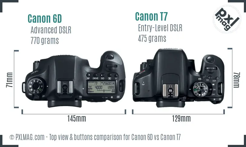 Canon 6D vs Canon T7 top view buttons comparison Canon 6D vs Canon T7 top view buttons comparison