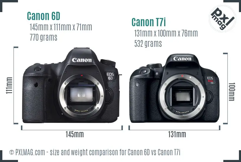 Canon 6D vs Canon T7i size comparison