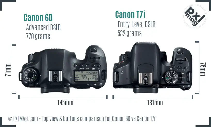 Canon 6D vs Canon T7i top view buttons comparison