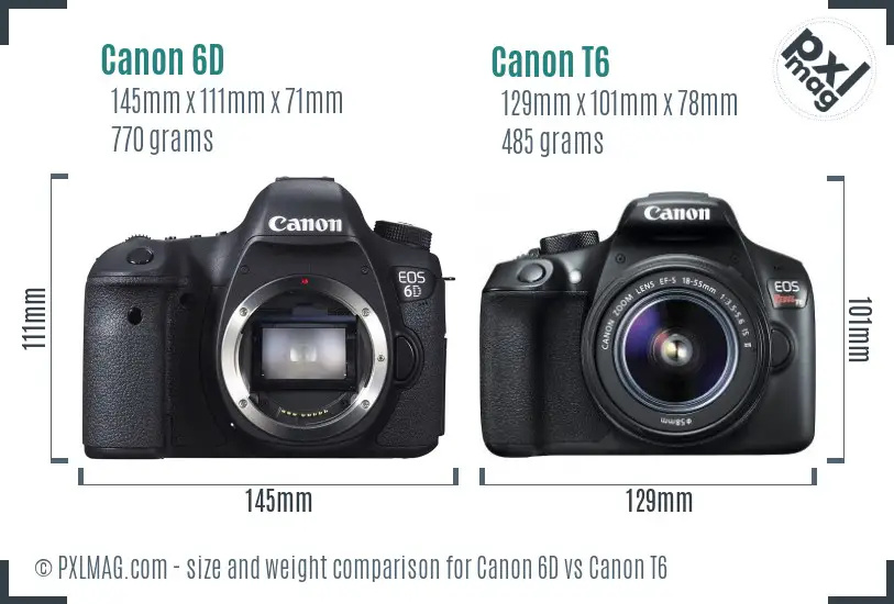 Canon 6D vs Canon T6 size comparison