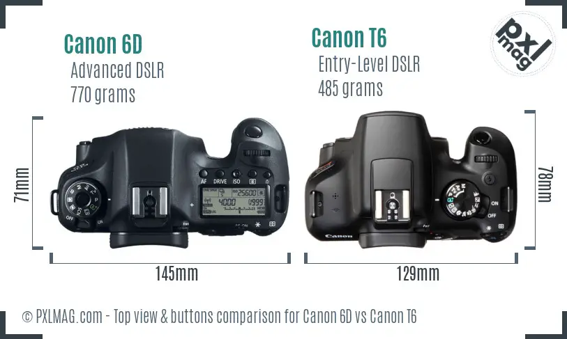 Canon 6D vs Canon T6 top view buttons comparison