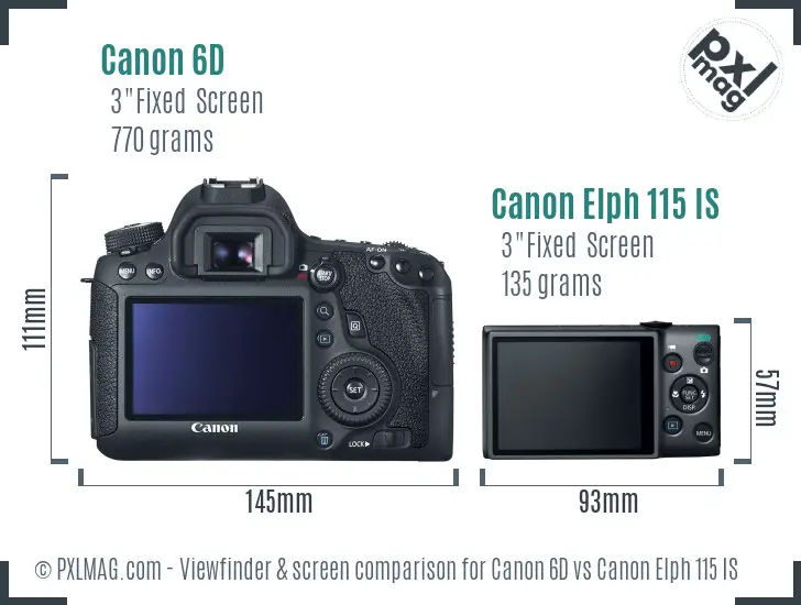Canon 6D vs Canon Elph 115 IS Screen and Viewfinder comparison