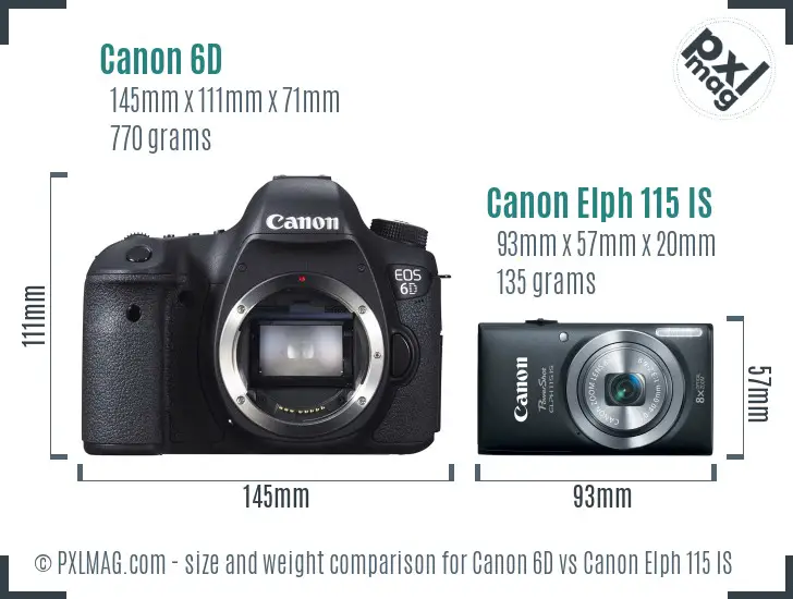 Canon 6D vs Canon Elph 115 IS size comparison