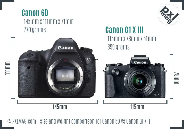 Canon 6D vs Canon G1 X III size comparison