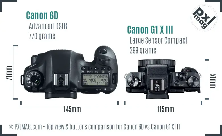 Canon 6D vs Canon G1 X III top view buttons comparison