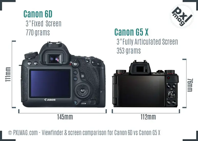 Canon 6D vs Canon G5 X Screen and Viewfinder comparison