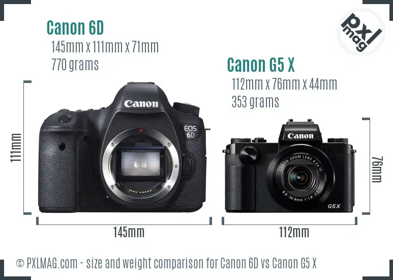 Canon 6D vs Canon G5 X size comparison