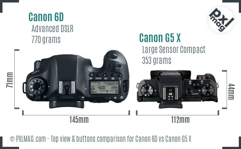 Canon 6D vs Canon G5 X top view buttons comparison