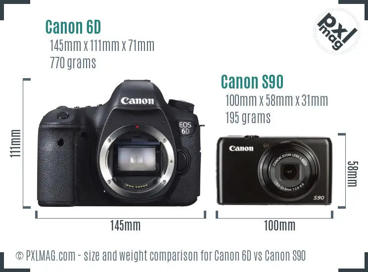 Canon 6D vs Canon S90 size comparison