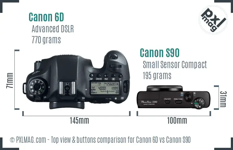 Canon 6D vs Canon S90 top view buttons comparison