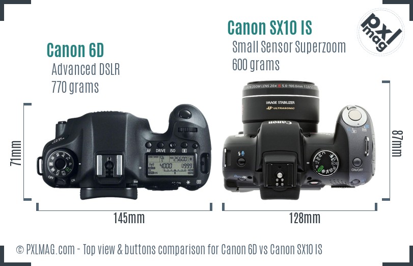 Canon 6D vs Canon SX10 IS top view buttons comparison