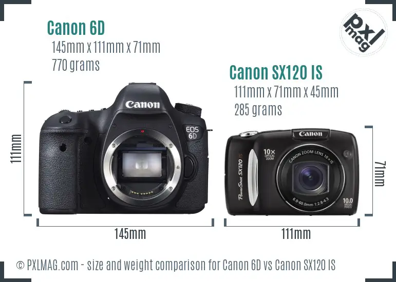 Canon 6D vs Canon SX120 IS size comparison