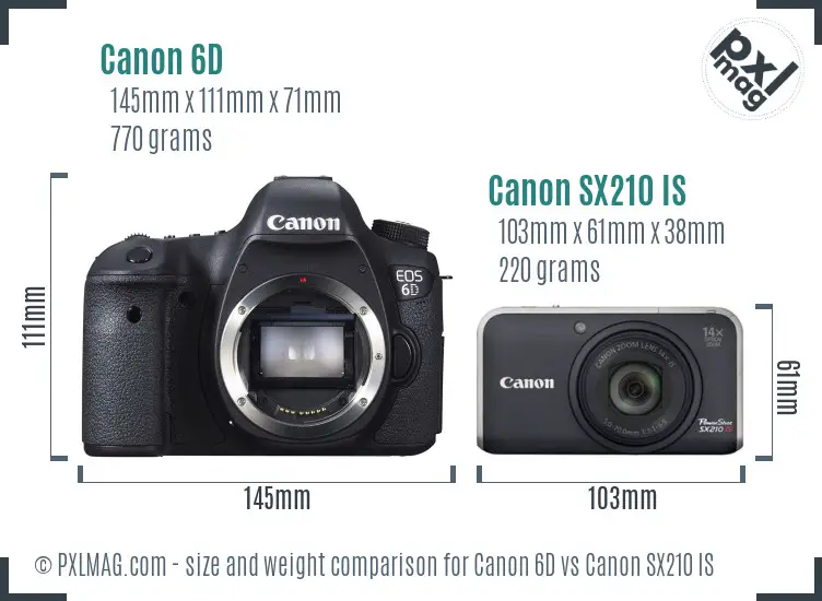 Canon 6D vs Canon SX210 IS size comparison