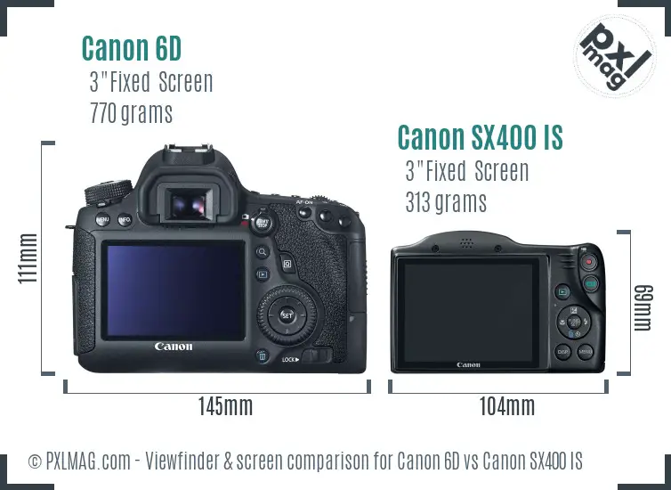 Canon 6D vs Canon SX400 IS Screen and Viewfinder comparison