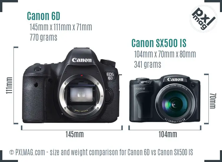 Canon 6D vs Canon SX500 IS size comparison