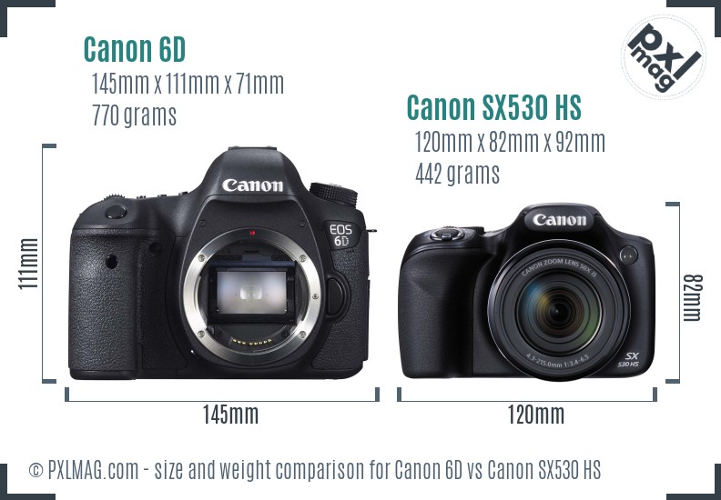 Canon 6D vs Canon SX530 HS size comparison Canon 6D vs Canon SX530 HS size comparison