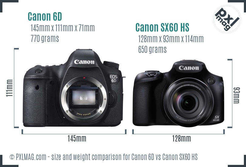 Canon 6D vs Canon SX60 HS size comparison Canon 6D vs Canon SX60 HS size comparison