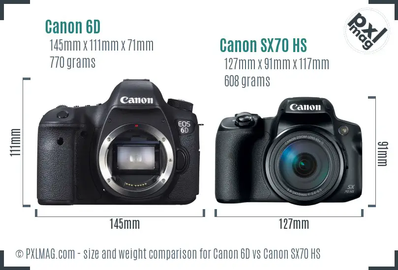Canon 6D vs Canon SX70 HS size comparison