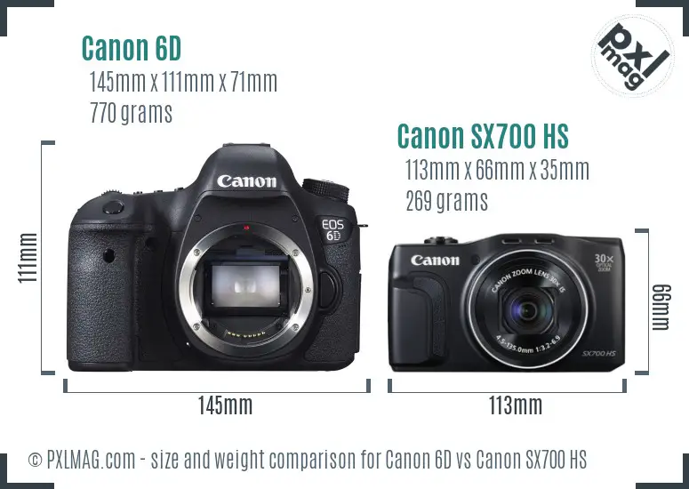 Canon 6D vs Canon SX700 HS size comparison