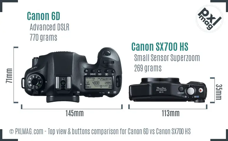 Canon 6D vs Canon SX700 HS top view buttons comparison