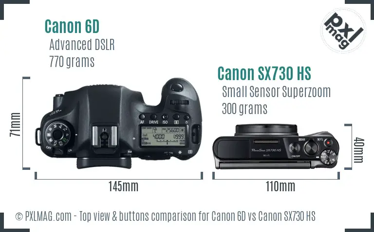 Canon 6D vs Canon SX730 HS top view buttons comparison