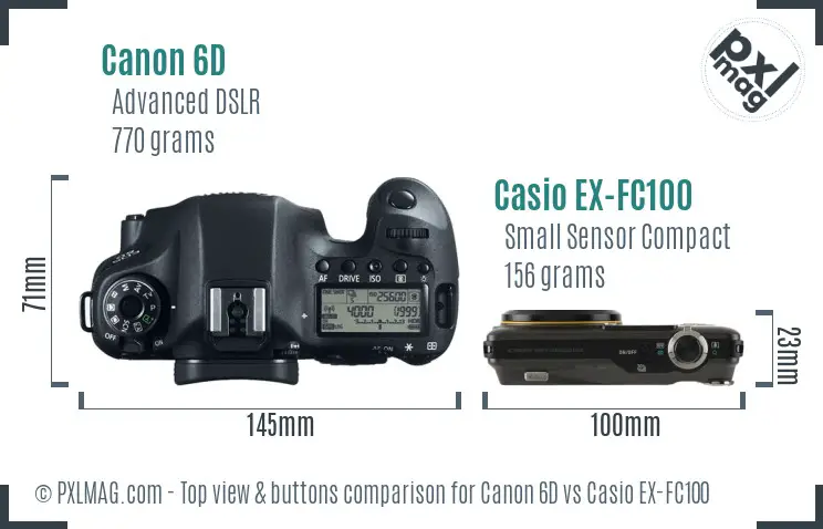 Canon 6D vs Casio EX-FC100 top view buttons comparison