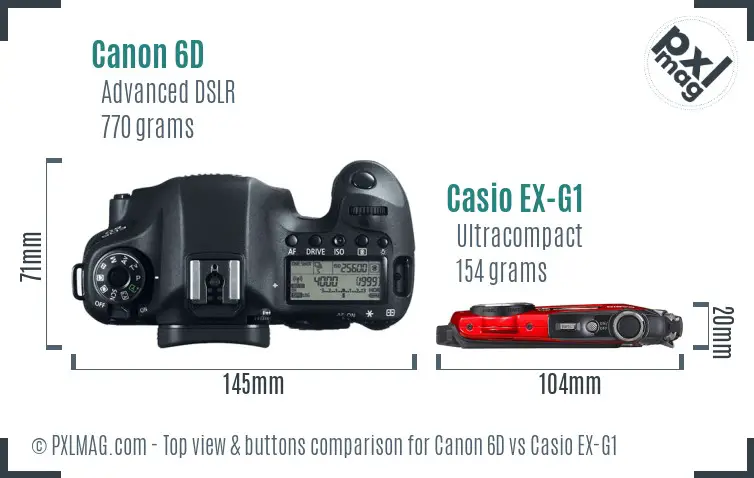 Canon 6D vs Casio EX-G1 top view buttons comparison