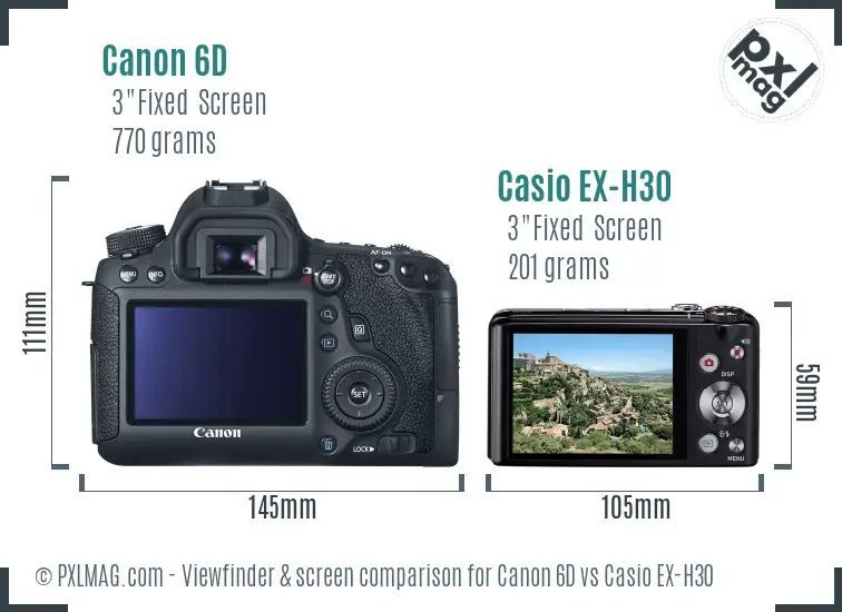 Canon 6D vs Casio EX-H30 Screen and Viewfinder comparison