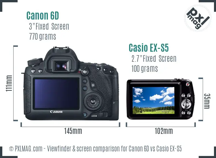 Canon 6D vs Casio EX-S5 Screen and Viewfinder comparison