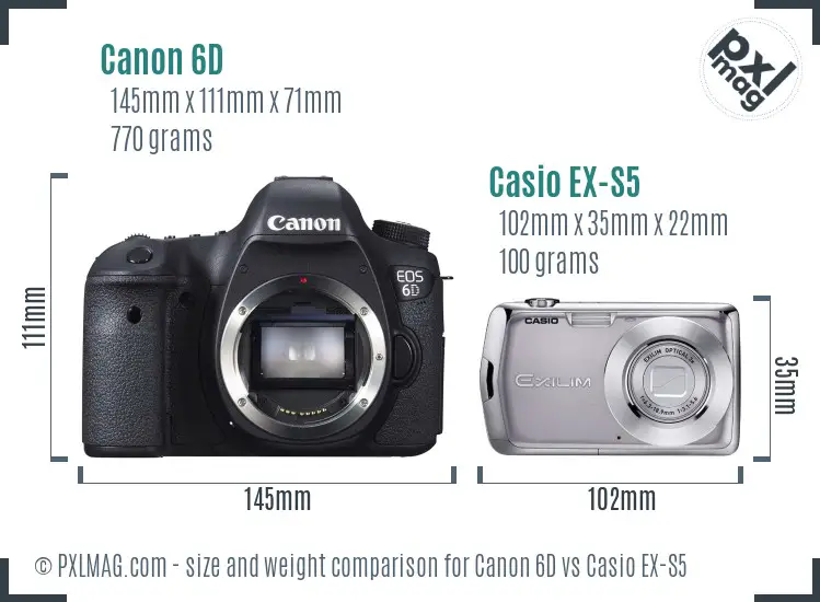 Canon 6D vs Casio EX-S5 size comparison