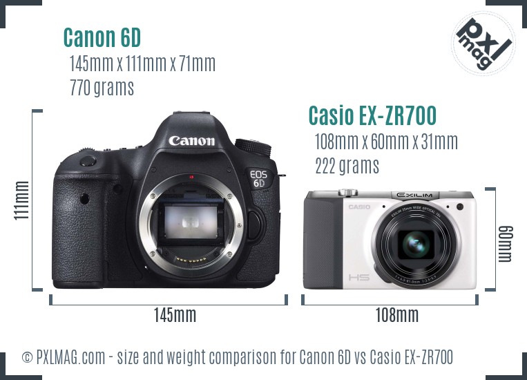 Canon 6D vs Casio EX-ZR700 size comparison