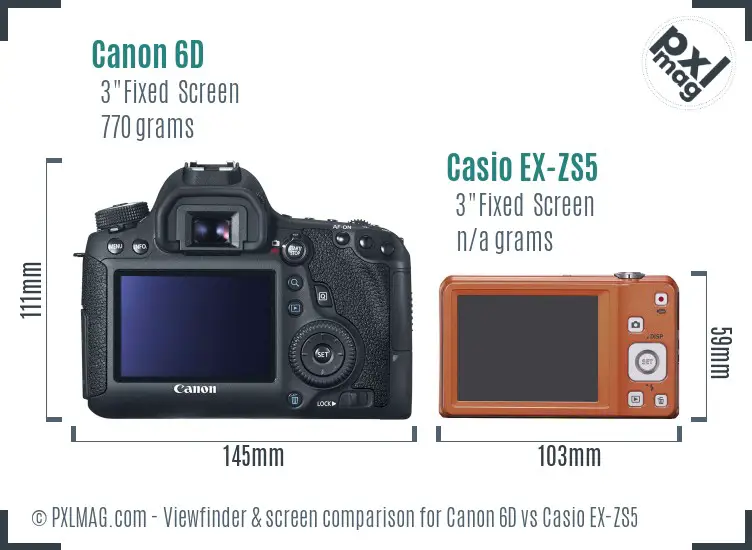 Canon 6D vs Casio EX-ZS5 Screen and Viewfinder comparison