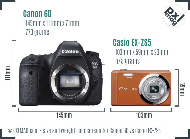 Canon 6D vs Casio EX-ZS5 size comparison